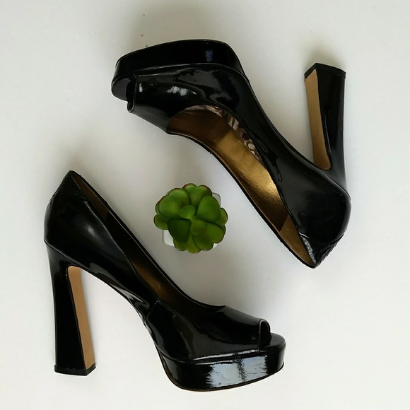 Sam Edelman Shoes - Sam Edelman Tacoma Black Patent Peep Toe Heels 8
